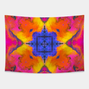 Psychedelic Kaleidoscope Square Blue Yellow and Pink Tapestry