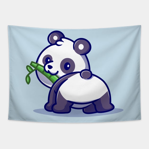 Cute Baby Panda Eating Bamboo Cartoon Tapestry by Catalyst Labs