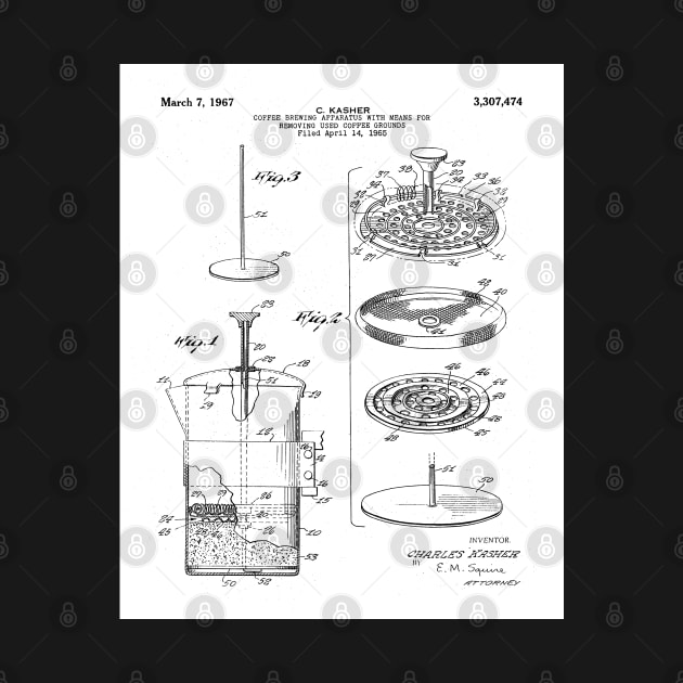 Coffee Filter Patent - Coffee Shop Art - Black And White by patentpress