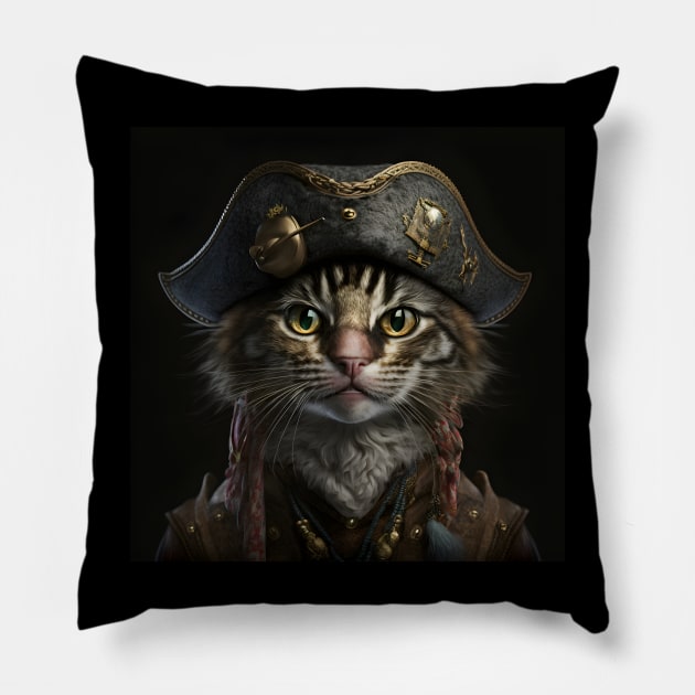 Pirate Cat in Uniform Pillow by ArtisticCorner