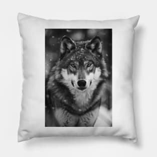 Majestic Wolf in Greyscale Pillow