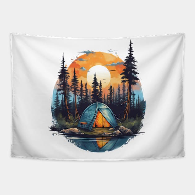 Camping Scene #5 Tapestry by Chromatic Fusion Studio