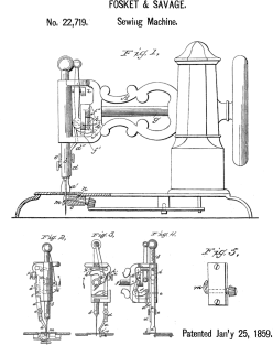 Vintage Sewing Machine Patent Art c1859 Magnet