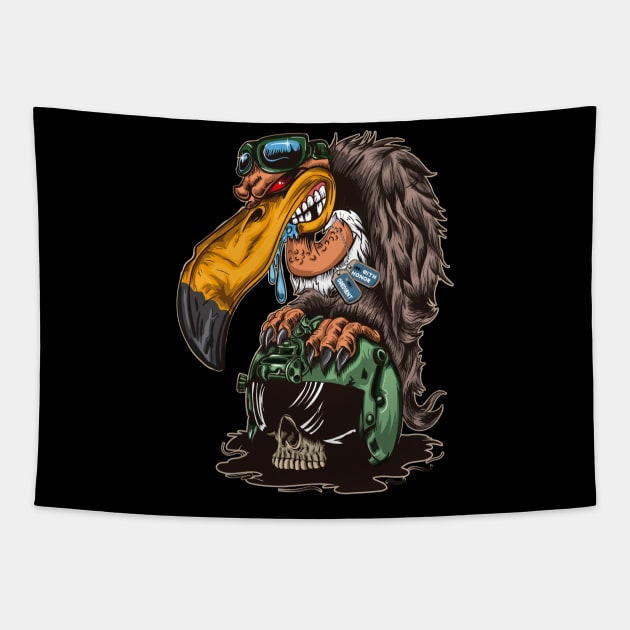 Skull Soldier Pilot Army Vulture Honor Dog Tag Tapestry by anubis1986