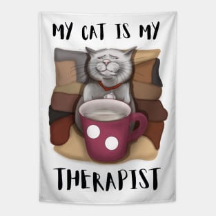 My Cat is My Therapist. Coffee Cat Tapestry