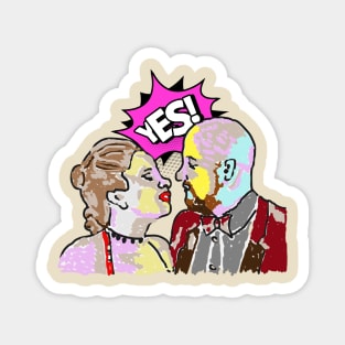 Couple in love pop art colorful pink, purple, red, white, beige, brown Magnet