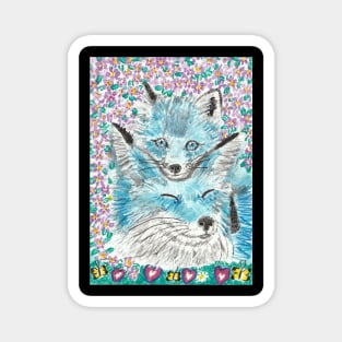 Mother and baby blue fox painting Magnet