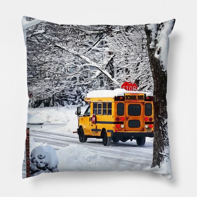 Teachers - On the Way to School in Winter Pillow by SusanSavad