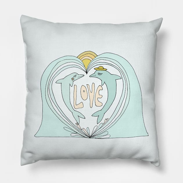 dolphin love // retro surf art by surfy birdy Pillow by surfybirdy