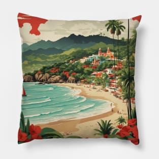 Sayulita Mexico Vintage Poster Tourism Pillow