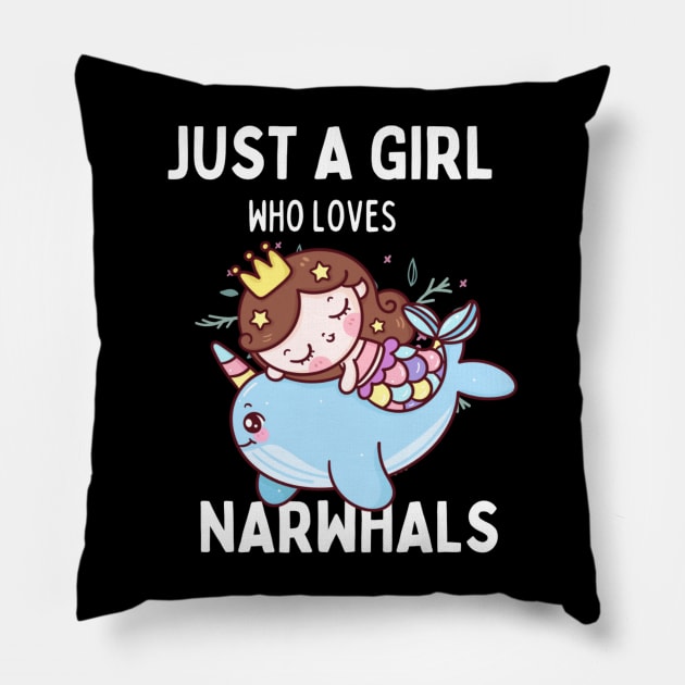 Just A Girl Who Loves Narwhals Pillow by ODIN DESIGNS