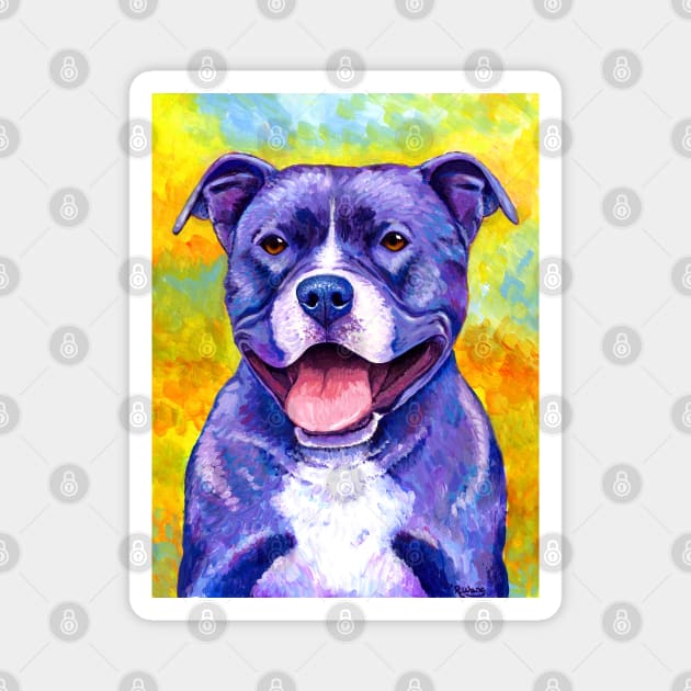 Peppy Purple Pitbull Terrier Dog Magnet by rebeccawangart