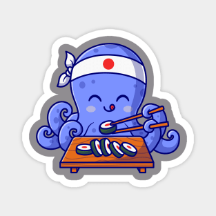 Cute Octopus Eating Sushi Cartoon Magnet