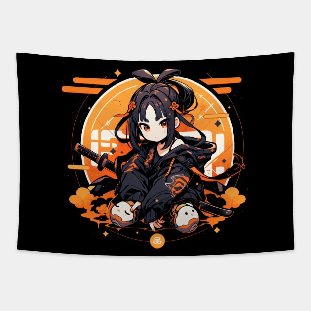 Kawaii urban ninja girl Tapestry by Genbu