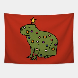 Funny Christmas Tree Capybara Tapestry