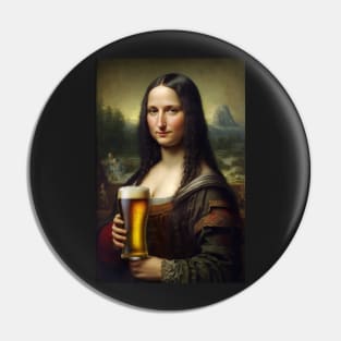 Mona Lisa Drinking Draught Beer Painting Pin