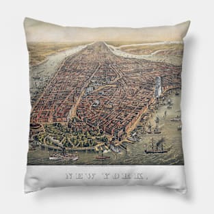 Antique map of New York City with Manhattan and the Brooklyn Bridge Pillow