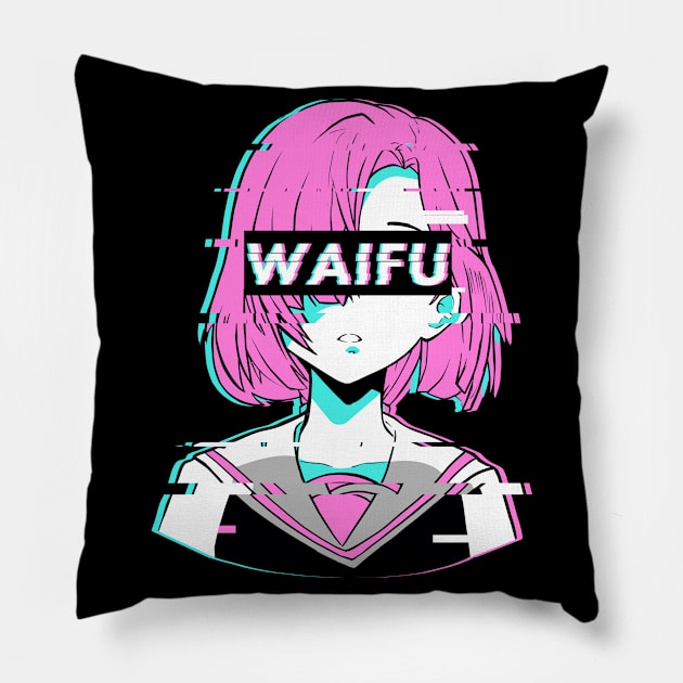 Aesthetic Vaporwave Anime Girl Pillow by Alex21