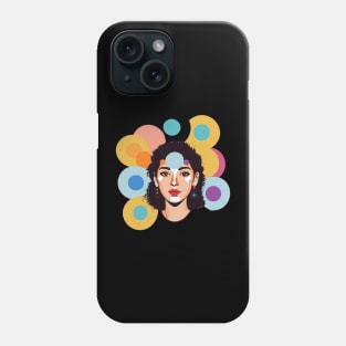 t-shirt design, woman’s face with colorful circles around it, digital art Phone Case