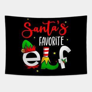 Funny Santa's Favorite Elf Squad Christmas Pajama Matching Tapestry