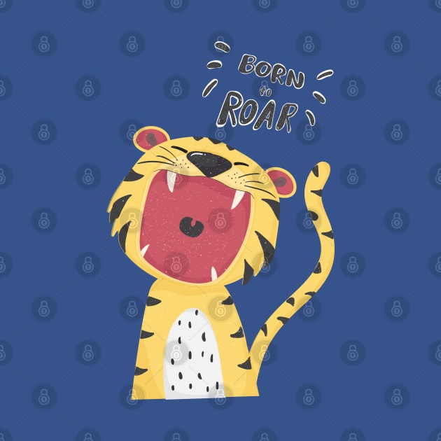 Tiger born to roar cute cartoon for boy kids t-shirt, great for birthday gift by Janatshie