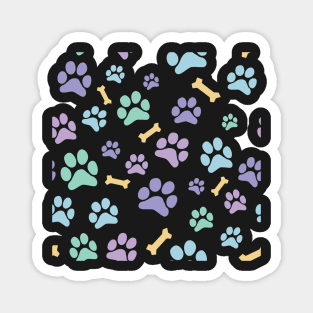 Pastel Puppy Paw Prints and Bones Black Pattern Magnet