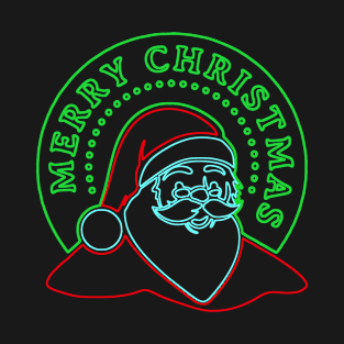 Modern Neon Sign Santa Claus Merry Christmas T-Shirt