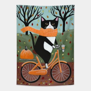 Autumn Tuxedo Bicycle Ride Tapestry
