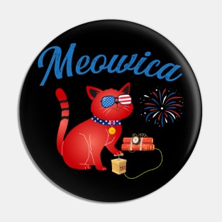 Meowica 4th Of July Funny Cat Detonator US Flag Sunglasses Pin