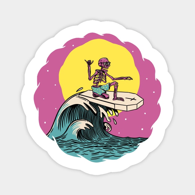 Skeleton Surfer Summer Vibes Beach Lifestyle Magnet by UNDERGROUNDROOTS