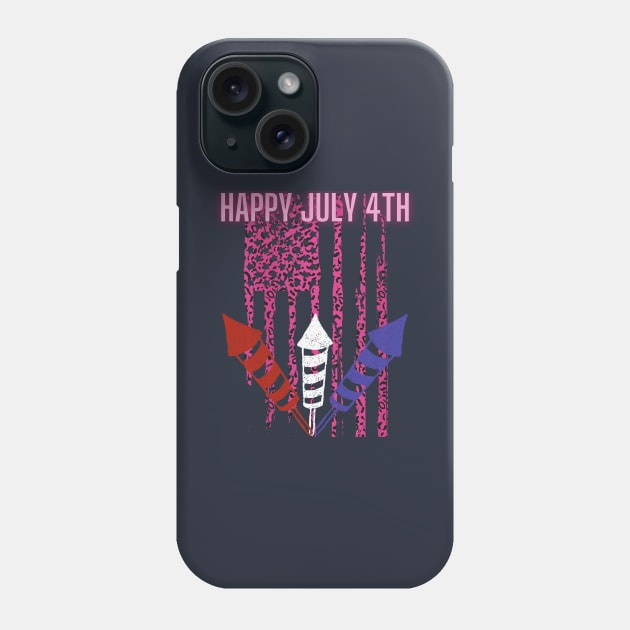 Happy July 4th (pink leopard flag & firework sticks) Phone Case by PersianFMts