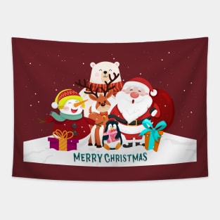 Cute Christmas Santa, Penguin, Polar Bear, Snowman, Reindeer Tapestry