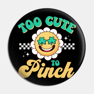 Too Cute To Pinch St Patrick Day Retro Clover Shamrock Boy Pin