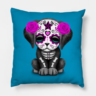 Cute Purple Day of the Dead Puppy Dog Pillow