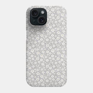 White flowers repeated pattern grey Phone Case