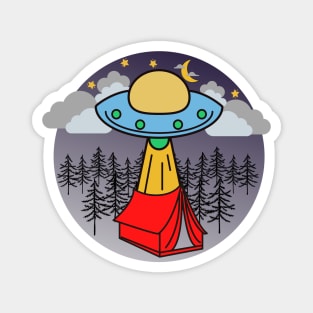 Alien Spaceship Visits Campers – Blue Red Magnet