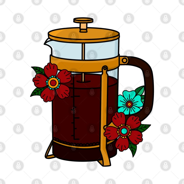 French Press American Traditional Tattoo Art by HofDraws