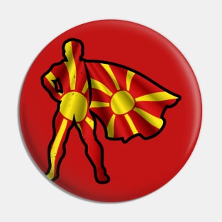 Macedonia Hero Wearing Cape of Macedonian Flag Hope and Peace Unite in Macedonia Pin