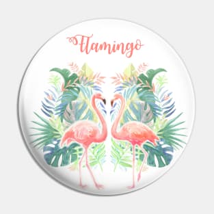 Lovely Fairy Tale For Two Flamingo Tropical Flowers Watercolor Pin