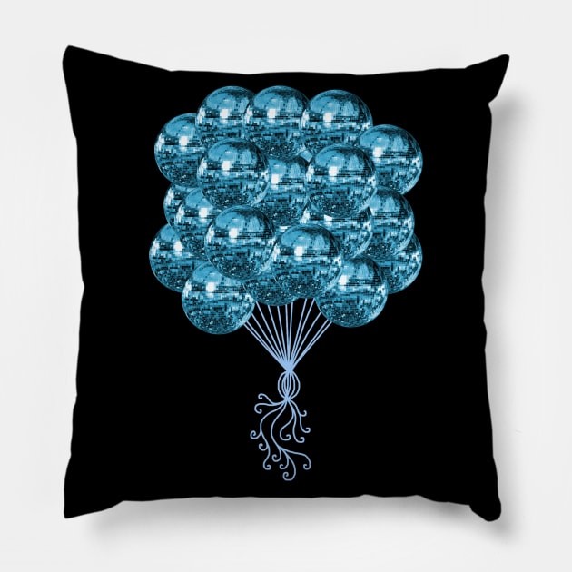 Boogie Blue Disco Ball Balloons Pillow by Art by Deborah Camp