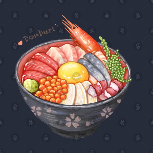 Japanese Food Illustration❤️Seafood Donburi by Rose Chiu Food Illustration