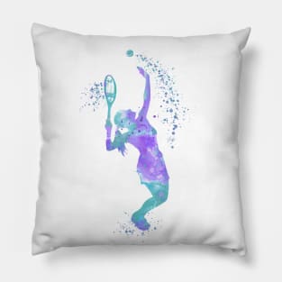 Tennis Girl Player Colorful Watercolor Tennis Serve Sports Gifts Pillow