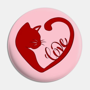 Red Valentines Cat Heart Pin