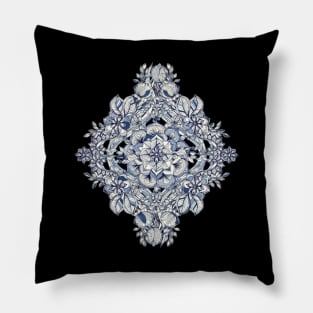 Floral Diamond Doodle in Dark Blue and Cream Pillow