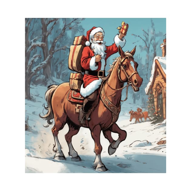 Santa Claus Delivering Toys On Horse by Trending Tees