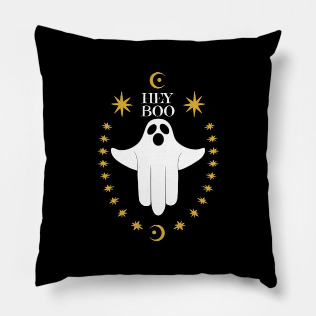 Hey Boo Ghost Hamsa Pillow by SunGraphicsLab
