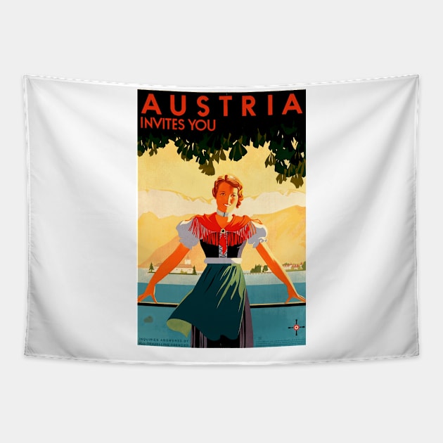 Austria Invites You - Vintage Travel Poster Design Tapestry by Naves