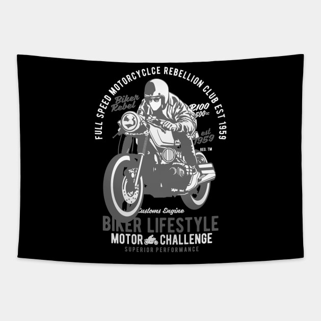 Biker Motorcycle Cafe Racer Tapestry by MrWatanabe