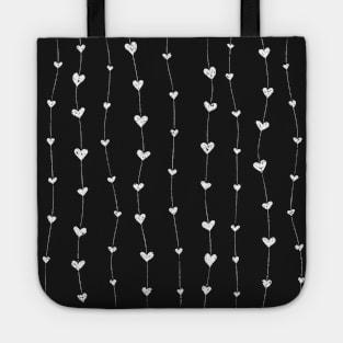 Pretty Little White Hearts and Threads on Black Tote