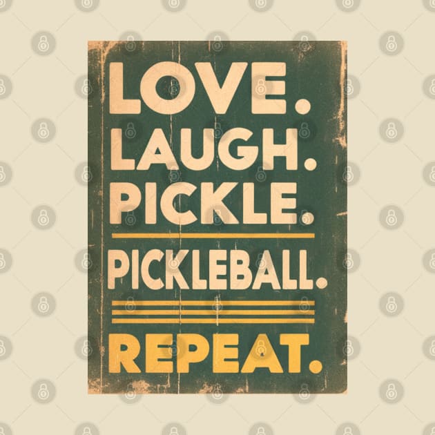 Love, laugh, pickle, pickleball, repeat. Vintage retro pickleball by O.M.Art&Yoga